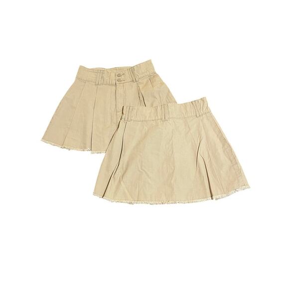 NWT 2 H&M Size 14 Teen Beige Tan Khaki Pleated Skirt Raw Hem Uniform - Picture 7 of 7